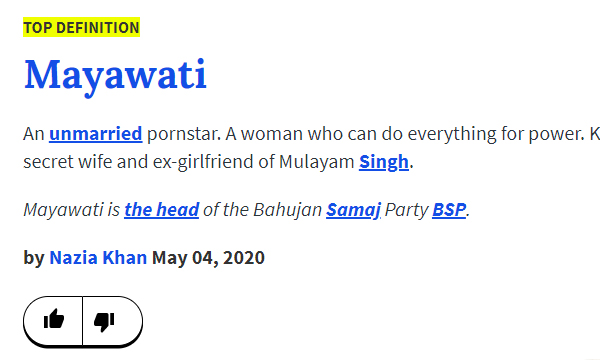 Urban Dictionary defines Mayawati attracts criticism